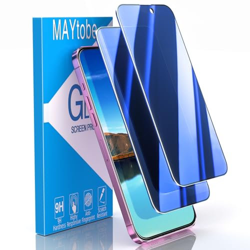 MAYtobe 2 Pièces Verre Trempé Bleu Anti Espion pour iPhone 16, Film Protection écran Confidentialité, Bleu Coloré, Anti Reflet, Sans Bulles, Dureté 9H, Anti Rayures