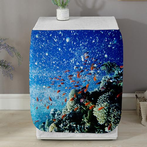 Highdi Funda de Lavadora Cubierta Exterior - Adapta a la Mayoría de Lavadoras y Secadoras de Carga Frontal Protector Solar a Prueba de Polvo (Banco de Peces,L Capacidad 10.5~12 KG)
