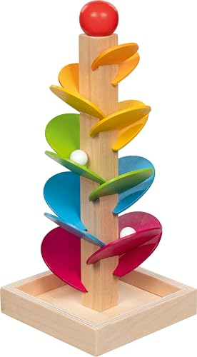 goki 53781 - Murmelspiel Klangkaskade aus Holz, Murmelbahn mit Melodie für Feinmotorik und Gehör, Lernspielzeug für Kinder inklusive 2 Murmeln und Aufbewahrungsfach, 13x13x30cm, 3-er Set, ab 3 Jahr