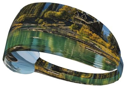 Sportschweißbänder, elastische Stirnbänder für Herren und Damen, Spirit Island in Maligne Lake, Stirnband, feuchtigkeitsableitendes Haarband, Baumwolle, Frottee, Schweißbänder für Laufen, Tennis