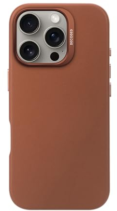 DECODED Leather Case for iPhone 16 Pro, MagSafe Compatible, Real Premium ECCO Leather, Full Body Protective Cover, Raised Edges to Protect Screen and Camera, Tan Brown
