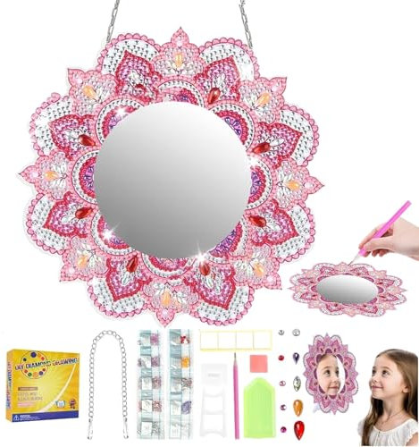 QHSXMQ Diamond Painting Kinder, Diamond Painting Spiegel, Basteln Diamantmalerei Spiegel Bastelset Kinder ab 6 7 8 10 Jahren, Diamond Paintings Mädchen, Geschenk für Mädchen 6 7 8 9 10 11 Jahre