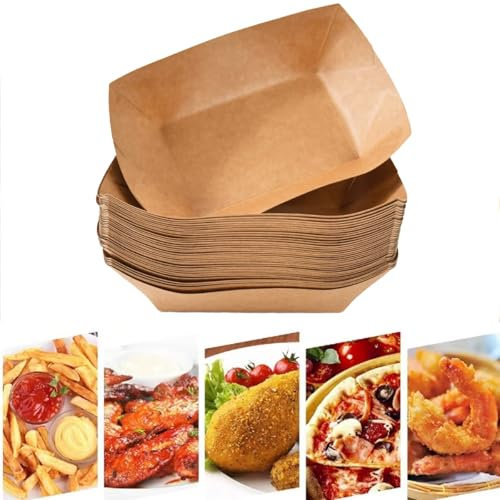 50 Stück Pommes Schalen - Fingerfood Schalen Kraftkarton, Öl und Wasserbeständig für Pommes, Snack, Salat