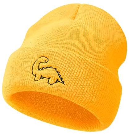 Century Star Mütze Kinder für Jungen, Warme weiche Mützen für Kinder,Wintermütze für Baby, Strickmütze mit Umschlag für Jungen-Gelb