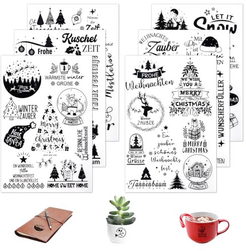 Rub on Sticker Weihnachten, 6 Blatt Rub on Folie, Transferaufkleber für Möbel, Glas, Holz, Kerzen, Scrapbooking, Fotoalbum, DIY Basteln, Weihnachten Deko