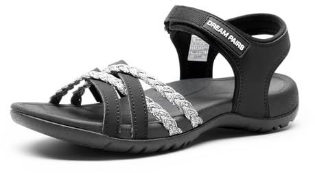 DREAM PAIRS Sandales de Sport pour Femmes Confortable et Légères Sandale de Extérieur Pratique,Size 41.5,Noir/Gris Clair,DWUMST2504