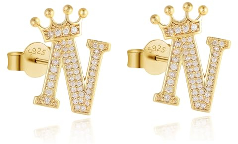 Goldene Buchstaben Ohrstecker für Damen und Mädchen, Hypoallergene 18K Vergoldete Zirkonia Initiale Ohrringe Buchstabe A-Z Alphabet Ohrstecker Schmuck Personalisierte Geschenke für Geburtstag-N