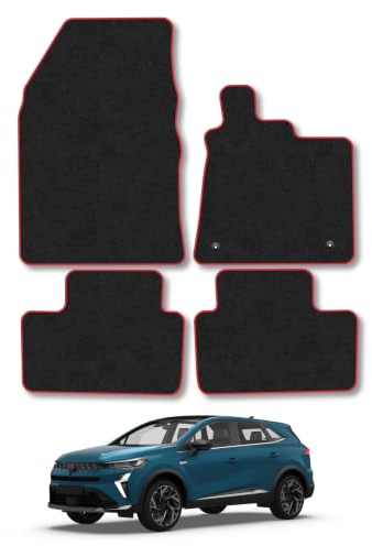 Renault Symbioz (2024+) [Full Hybrid] Carpet Car Mats | Red Edge Trim Tailored Fit Floor Mats Full Coverage Protection Accessories Easy Clean Anti Slip Made in the UK