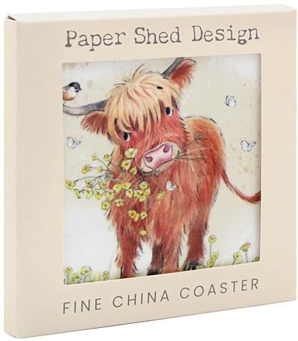 The Leonardo Collection Paper Shed Design Highland Cow Coaster For Office Home & Kitchen | Lovely Coaster Set For Decorative Home Accessories Drinks Coasters For Tea & Coffee