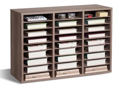 VEVOR Literature Organizer, 27 Compartments Office Mailbox with Removable Shelves, Wood Mailbox Sorter Particle Board Office Home Classroom Storage, File Sorter for File, Document, Paper, Black-Grey