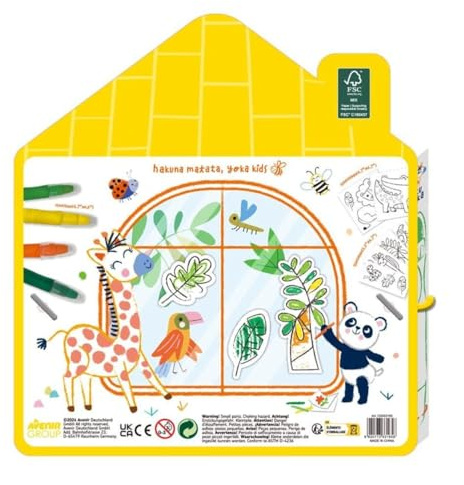 Haku Yoka Window Art Zeichenset mit natürlichen Bienenwachsstiften, wiederverwendbaren statischen Aufklebern, Dschungelsafari-Tier-Design, pädagogische kreative Aktivität, abwischbar, ab 3 Jahren