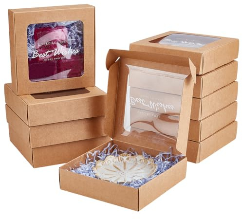 BENECREAT 10 Stück Mini Kraftpapierboxen Geschenkboxen Mit PVC Fenster 15.7x16x4.5cm Quadratische Geschenkboxen Für Hochzeitsgeschenke Und Andere Kleine Kunsthandwerke