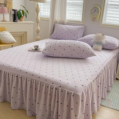 ANAZOZ Bettlaken 200x220cm mit Gummizug, Spannbettlaken Warm aus Samt Unifarben mit Punkten, Betttuch Waschbar