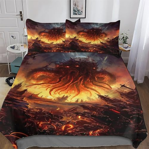 LTTTT Cthulhu-Invasion 3D Bettwäsche-Set, Bettbezug, Schlafzimmer Bettbezüge Für Mädchen Jungen, Mit Kissenbezügen Mikrofaser Deckenbezug Single(135x200cm)