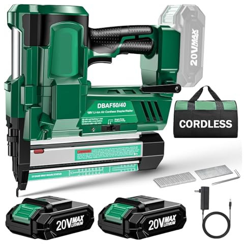 TIEOAXFT Pistola alimentata a Batteria con 2 batterie da 2000 mAh, 1.000 Chiodi e graffette, chiodatrice Brad Cordless/cucitrice elettrica 2 in 1,