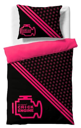 Chick Engine Auto Bettwäsche 140×200 & 70×90 cm Pink, Motor-Design | Witziges Bettwäsche-Set, weicher Bettbezug + Kissenbezug, Geschenk für Autofahrerinnen, Auto-Fans & Frauen