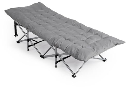 Bonnlo Feldbett klappbar mit Matratze – Campingbett aus 600D Oxford, Karpfenliege, Klappliege für Garten, Camping & Strand, 190x71x36 cm, Grau