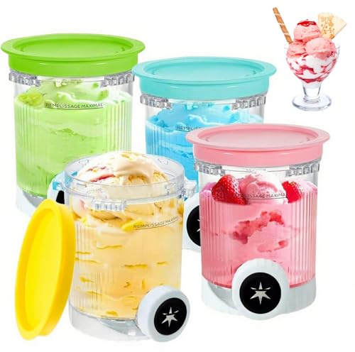 Creami Pints and Lids for Ninja - Creamy Icecream Containers Cups Jars Tubs Canisters, Smoothie Pot Compatible with Ninja Swirl NC700 NC701 Series Creamer Ice Cream Maker Machine Accessories (4Pcs)