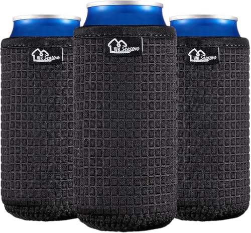 WK IEASON 12oz Slim Can Sleeves Insulators Neoprene Slim Can Covers 12OZ Beer Bottle Sleeves Coolers Holder Non-Slip Neoprene Can Coolier (12OZ Slim, Blackx3)