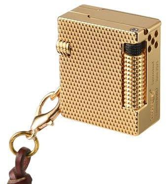 THORENS Mini Cube Golden Mesh Messing-Benzin-Sturmfeuerzeug | Softflame, nachfüllbar, Vintage-Reibrad, Outdoor, Taschenformat, Schlüsselanhänger, Geschenk für Männer