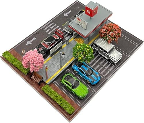 1:64 Vitrine mit LED-Beleuchtung – Acryl-3D-Modellvitrine für Miniatur-Diecast-Autos, Parkmöglichkeit zur Präsentation und Aufbewahrung von Modellautos im Maßstab 1:64 (Metro-Station Park)