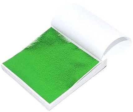 GXMDSGZ 100 Stück 8 x,5 cm Imitation Gold Silber Kupferfolie Blattblätter for DIY Handwerk Malerei Nail Art Vergoldung Home Decor für Bastelarbeiten, Prägungen(100pcs Green)