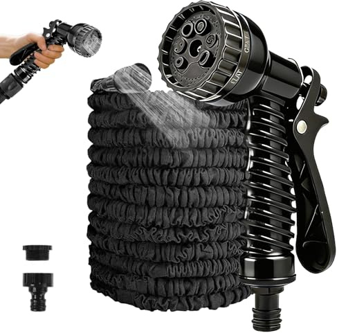 Hose Expandable Garden Hose, 100FT Water Hoses with 3/4, 1/2 Fittings, Anti-Leakage, Flexible Expanding Hose with 7 Function Spray Nozzle (Black 30M)
