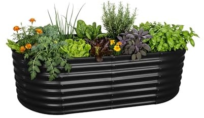 Relaxdays Hochbeet, verzinktes Metall, Blumen, Pflanzen & Gemüse, HBT: 60x200x100 cm, ovales Pflanzenbeet, Farbauswahl