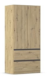 Rauch Möbel Costa, Kleiderschrank, Farbe Eiche Artisan, Breite 91 cm | Schrank, 2-türig, 2 Schubladen, Push-to-open, Zubehör Classic, für Schlafzimmer, Kinderzimmer, Babyzimmer, Garderobe