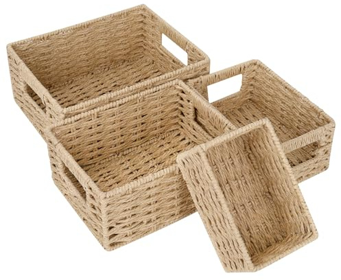 Otauoaea 4 Cestas Almacenaje Apilable, Tejida con Cuerda de Papel