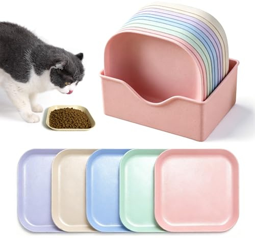 10 Pack Cat Bowls, Whisker Friendly Kitten Bowls, Shallow Wheat Straw Cat Dishes for Wet Food & Water, Flat Pet Feeding Bowls for Indoor Outdoor Cats, Lightweight & Unbreakable