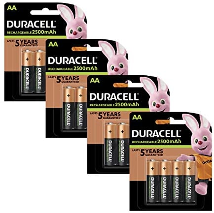 Duracell AA Pack de 16 Piles Rechargeables Pré-Chargées 2500 mAh