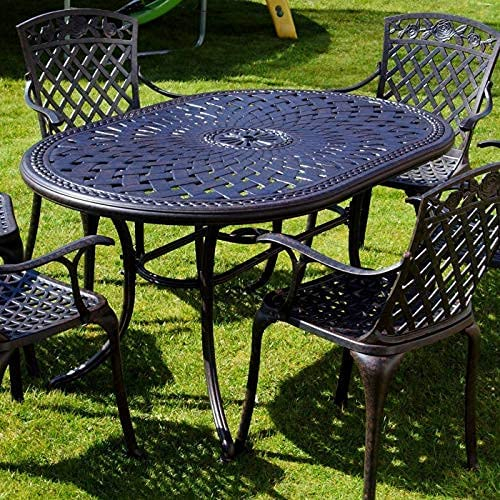 Lazy Susan June 4 Seater Oval Garden Table and Chairs Set | Maintenance Free | Weatherproof | Cast Aluminium | Antique Bronze Finish | 4 Matching Rose Chairs | No Cushions | 3 Year Guarantee