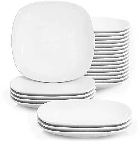 MALACASA, Série Elisa, 24pcs Assiettes Plates Porcelaine, Assiettes et Plats de Service pour 24 Personnes