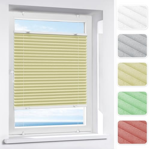 Victoria M. Indiva Lite Plissee Klemmfix Ohne Bohren mit Klemmträgern Sichtschutz, Sonnenschutz Fenster, Lichtdurchlässig, 45 x 100 cm, Creme