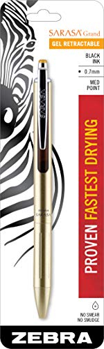 Zebra Sarasa Grand, einziehbarer Gelschreiber, goldener Schaft, mittlere Spitze, 0,7 mm, schwarze Tinte, 1 Stück