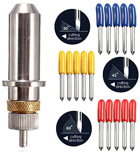 GAOHOU 15pcs 30/45/60 Degrés Vinyle Cutter Lame pour Roland Plotter avec Support de Lame Outil Accessoires Forets 15x Lames pour Traceur de Coupe