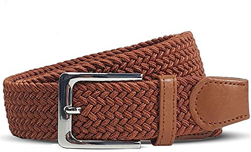 Komfortabel Elastische Geflochtener Stretch Gürtel - Stretchbelt - Stoffgürtel - Gürtel Flecht - Damen und Herren (95 B.W. = Gesamtlänge 110 cm., Cognac/L. Braun)