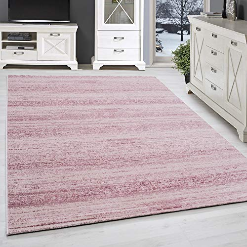 SIMPEX Kurzflor Teppich Unicolor - Einfarbig Rosa, 80 x 150 cm, Moderner Stil für Wohnzimmer
