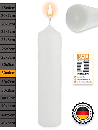 WikaKerzen Stumpenkerze-Rohling Blanko [ideal zum Basteln und Verzieren mit Wachs] zur Taufe Geburtstag Hochzeit Kommunion Altarkerze Kaminkerze Laternenkerze Dekokerze (Weiß, 30 x 6 cm)