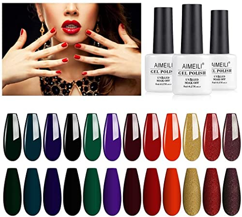 AIMEILI Gel Nagellack UV LED Gellack Farben Set 12 pcs 8ml Soak Off Nägel Farbgel Kit 5