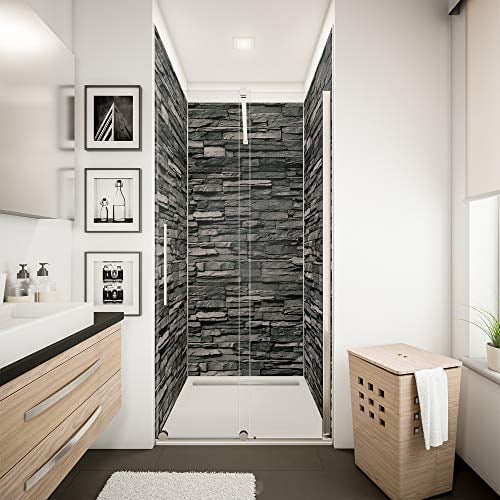 Schulte DecoDesign Set Nische, Stein Verblender Anthrazit, 210 x 100 cm, inkl, Profilset Alu-Natur, 2 x Endprofil, 1 x Flächenverbinder, 2 x Eckprofil in Ecke