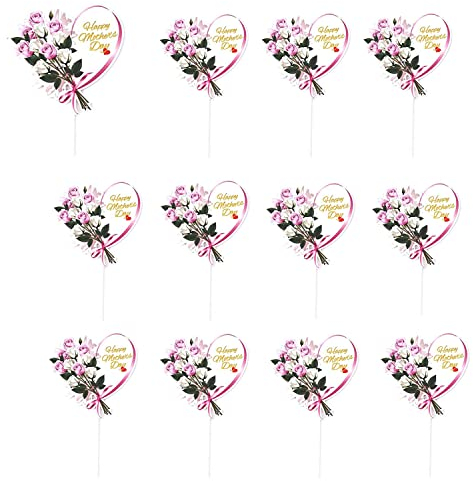 14 Stück Happy Mother's Day Cake Topper Mama Buchstaben Kuchen Topper Kuchen Topper Deko Party Kuchen Dekoration für Muttertag (Blumen-Herz)