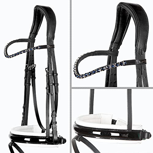 Heinick-Reitsport Trense anatomisch Motion Schwarz Weiß Lack breites RH ~ Glow-Navy ~ Vollblut