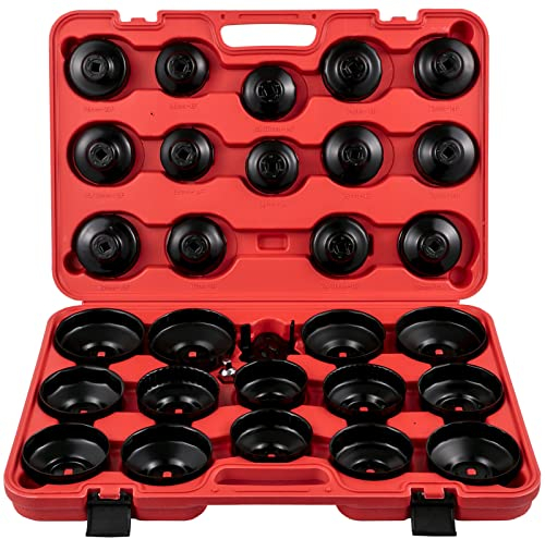 VEVOR Set di Chiavi a Tazza per Filtro Olio 30 Pezzi Set di Chiavi per Filtro Olio in Acciaio Testa 3/8 Pollici, Set Chiavi per Filtro Olio Auto Rimozione Filtro Olio 30 Pezzi in Valigetta Portatile