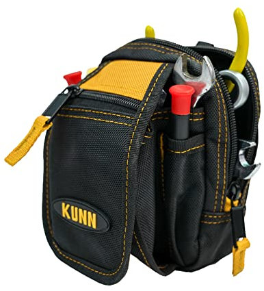 KUNN Werkzeugtasche für Elektriker, robust, mit Mehrzwecktasche für Werkzeug, Handy (schwarz, gelb)