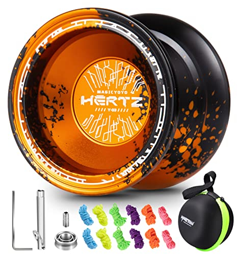 JoJo Y03-Hertz Profi unempfindliches JoJo für Kinder und Erwachsene, Trick JoJo Y03 mit Langer Spin-Zeit, Profi Metall JoJo für Fortgeschrittene + 12 JoJo-Saiten + Tasche - Schwarz-Gold