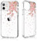 Losvick iPhone 12 Case, iPhone 12 Pro Case, Floral Flower Transparent Design Pattern Hybrid Back Hard PC + Shockproof TPU Bumper Case iPhone 12/12 Pro-6.1 Inch Peach Blossom Rain