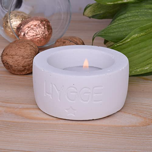 Teelichthalter Hygge Beton-Design weiß Tisch Wohnzimmer Kerze Fenster Küche Dekoration Handarbeit