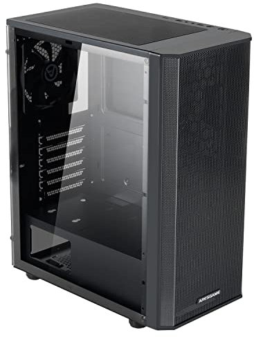 ARESGAME at-M1 Mid-Tower PC Case, Transparent Side Panel and ATX/M-ATX Support, Liquid Cooling Support up to 240mm Radiator, Black